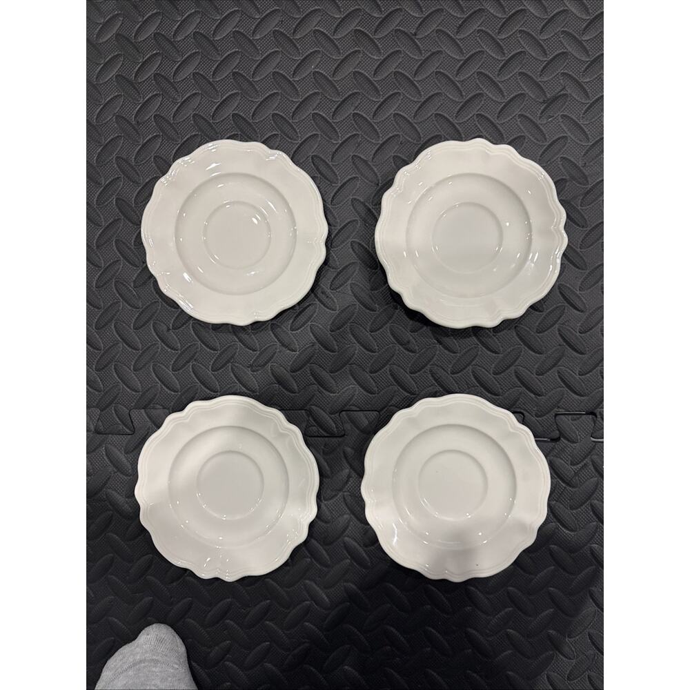 Red Cliff White Ironstone Heirloom Coffee Saucer Plate 6” (Set of 4)